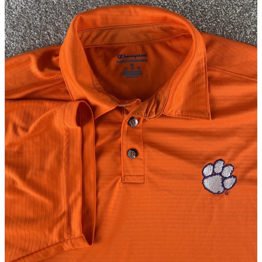 Champion Golf Polo Shirt Clemson Tigers Mens XL NCAA Performance Orange Striped